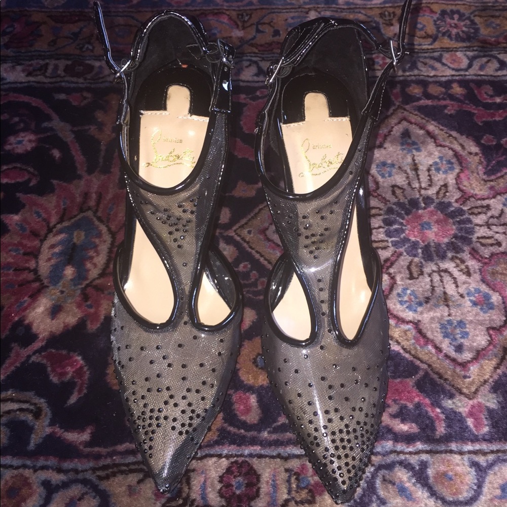 Women’s black mesh & studded black sexy heels